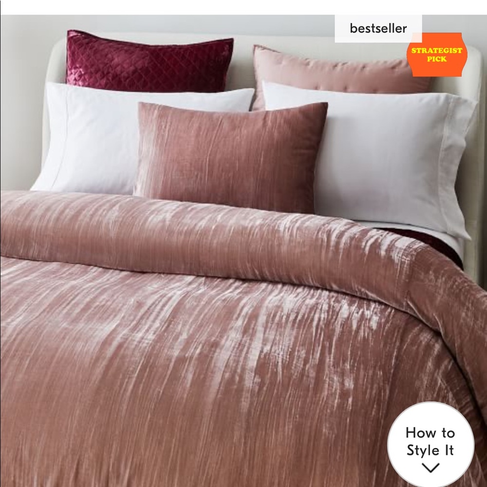 West Elm velvet duvet cover and shams. King size.